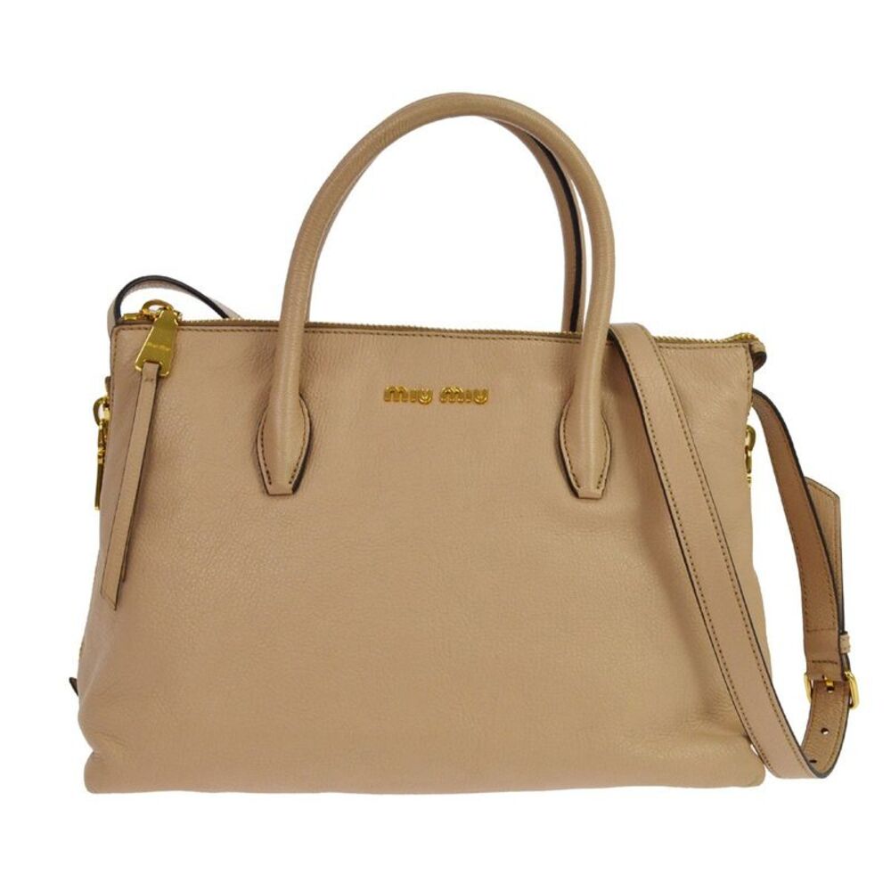 Miu Miu Madras Convertible Side Zip Satchel Leather Beige Leather Handbag